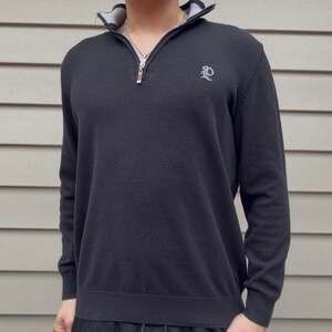 Vintage Paul Parker Black Quarter-Zip Sweater Old Money Style XL